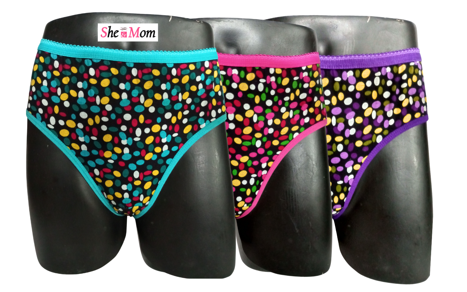 Premium Dark Color Dotted Printed Mid Waist Top Fancy Elastic Cotton Panty (Pack of 3) (Copy)